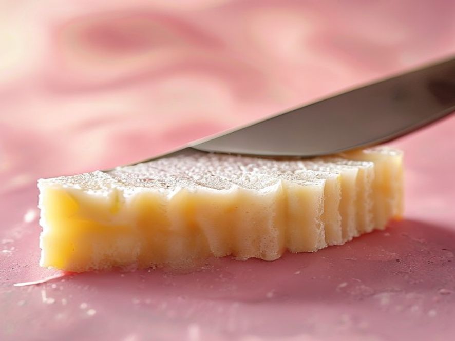 A blade through soap — specific texture and motion, not a mood word.