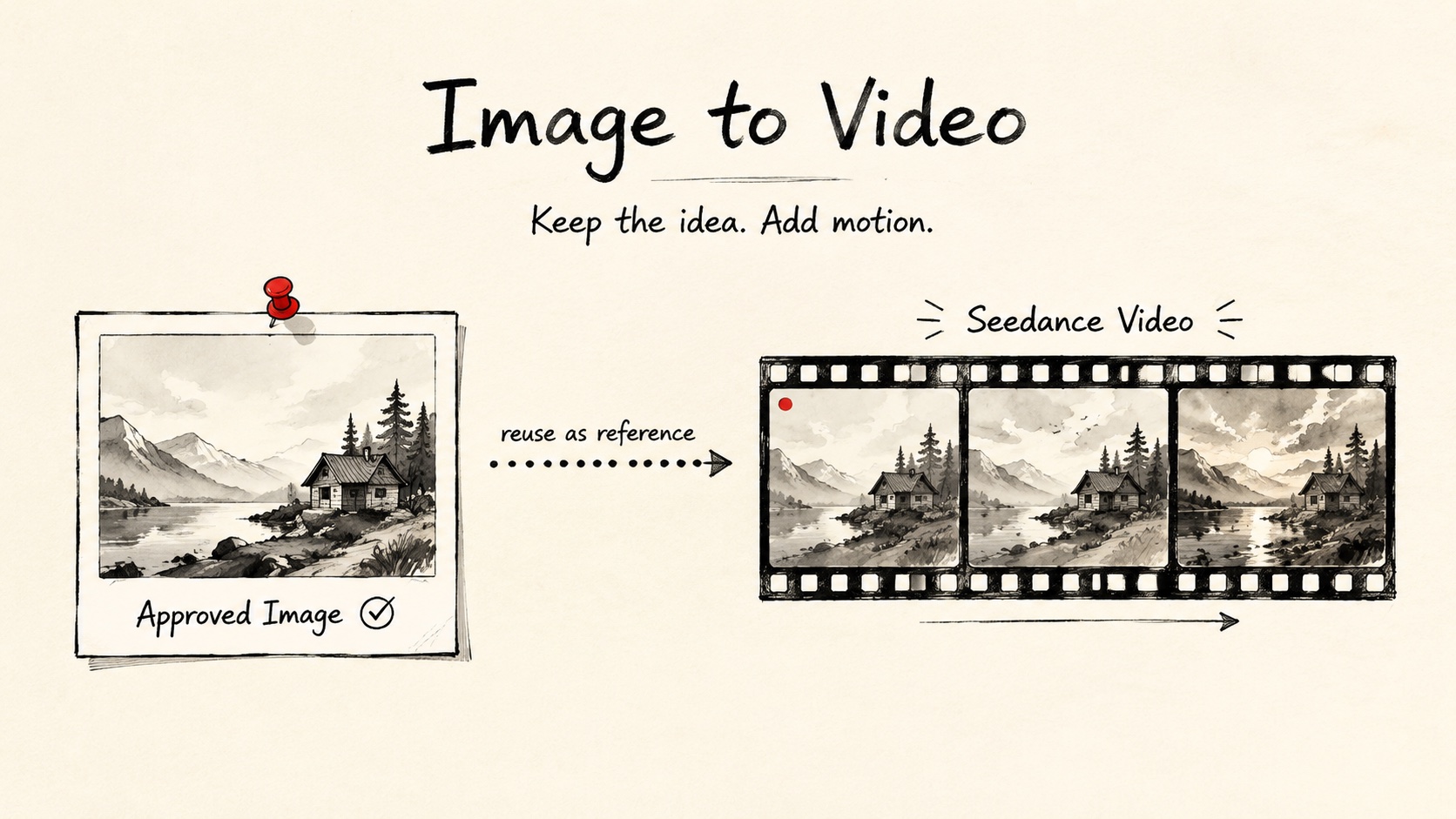 Approve the still image first, then ask the video model for one clear motion idea.