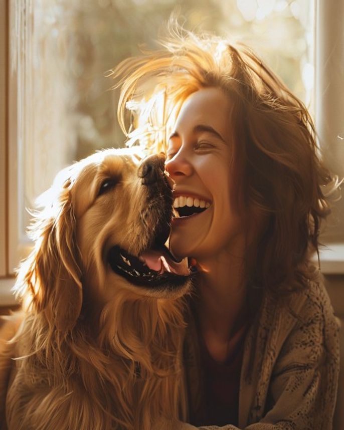 Pet-and-owner keepsake — the same face-locking approach works for portraits with a companion.